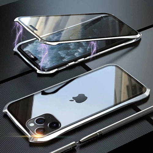 Luxury Aluminum Metal Frame Mirror Cover Case 360 Degrees M10 for Apple iPhone 11 Pro Max Silver
