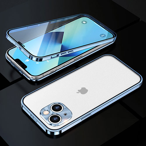 Luxury Aluminum Metal Frame Mirror Cover Case 360 Degrees M10 for Apple iPhone 13 Mini Blue