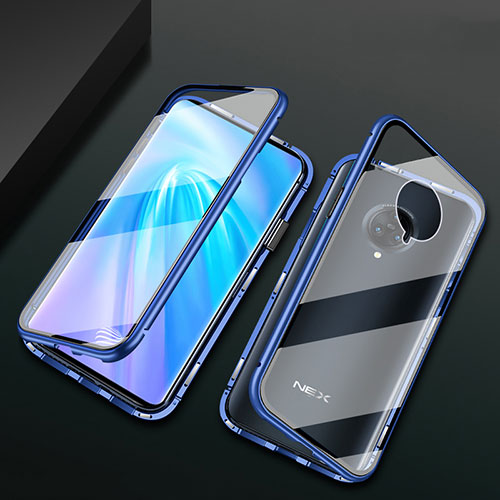 Luxury Aluminum Metal Frame Mirror Cover Case 360 Degrees M10 for Vivo Nex 3 Blue