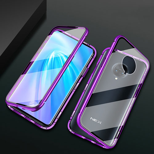 Luxury Aluminum Metal Frame Mirror Cover Case 360 Degrees M10 for Vivo Nex 3 Purple