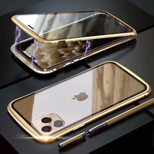 Luxury Aluminum Metal Frame Mirror Cover Case 360 Degrees M11 for Apple iPhone 11 Pro Gold