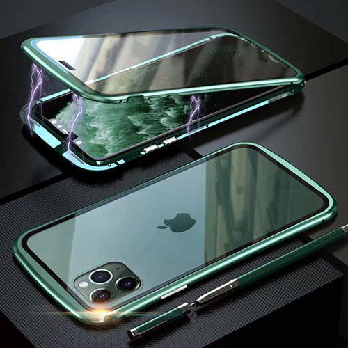 Luxury Aluminum Metal Frame Mirror Cover Case 360 Degrees M11 for Apple iPhone 11 Pro Green