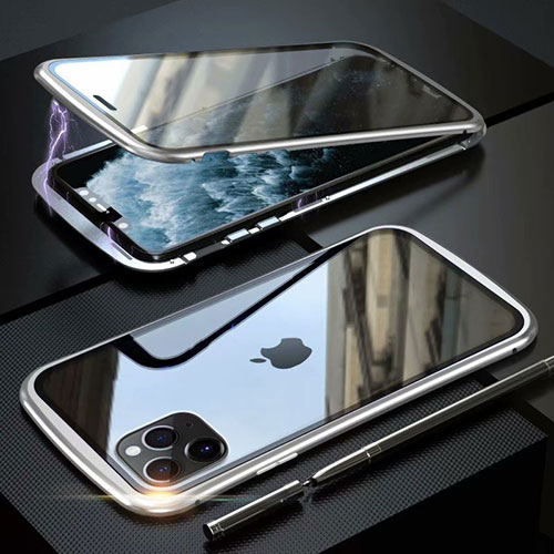 Luxury Aluminum Metal Frame Mirror Cover Case 360 Degrees M11 for Apple iPhone 11 Pro Silver
