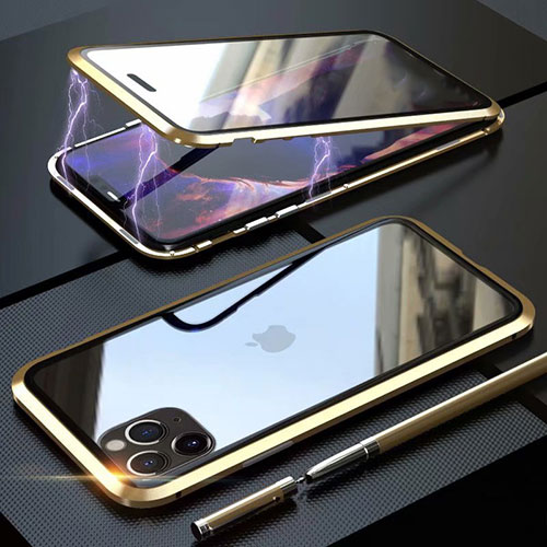 Luxury Aluminum Metal Frame Mirror Cover Case 360 Degrees M12 for Apple iPhone 11 Pro Gold