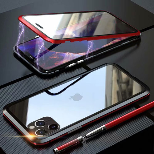 Luxury Aluminum Metal Frame Mirror Cover Case 360 Degrees M12 for Apple iPhone 11 Pro Red