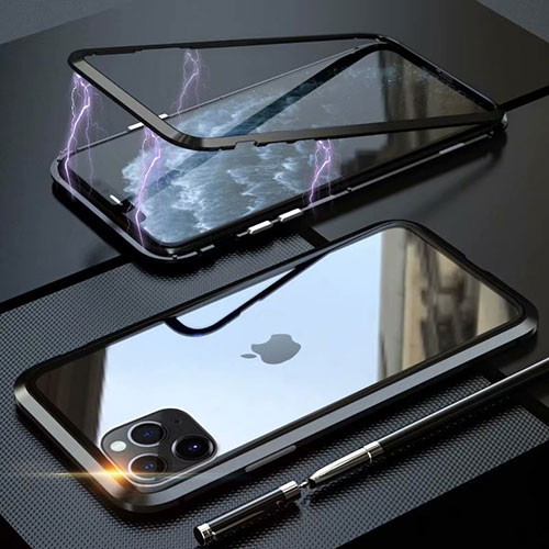 Luxury Aluminum Metal Frame Mirror Cover Case 360 Degrees M14 for Apple iPhone 11 Pro Black