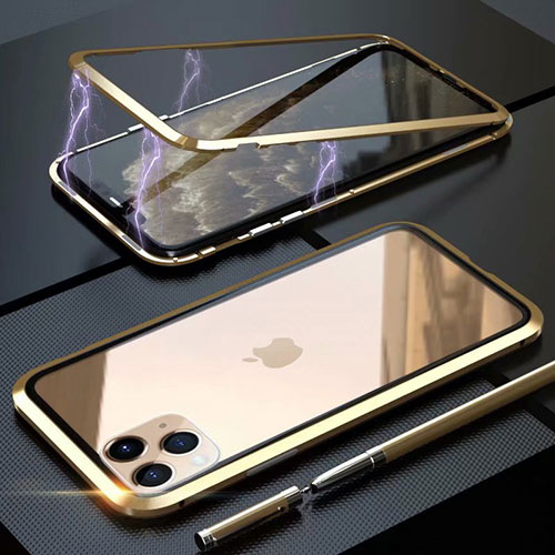 Luxury Aluminum Metal Frame Mirror Cover Case 360 Degrees M14 for Apple iPhone 11 Pro Max Gold