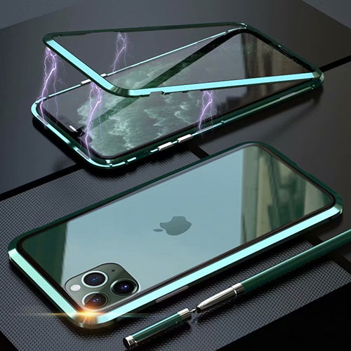 Luxury Aluminum Metal Frame Mirror Cover Case 360 Degrees M14 for Apple iPhone 11 Pro Max Green