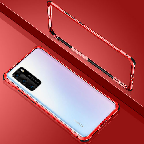Luxury Aluminum Metal Frame Mirror Cover Case 360 Degrees N02 for Huawei P40 Red