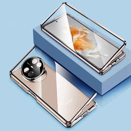 Luxury Aluminum Metal Frame Mirror Cover Case 360 Degrees P01 for Huawei Mate X5 Gold
