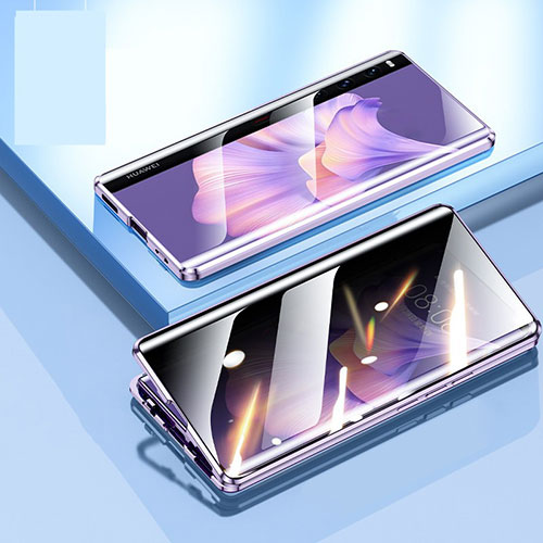 Luxury Aluminum Metal Frame Mirror Cover Case 360 Degrees P01 for Huawei Mate Xs 2 Purple