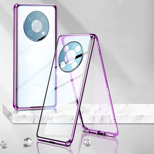 Luxury Aluminum Metal Frame Mirror Cover Case 360 Degrees P01 for Huawei Nova Y90 Purple