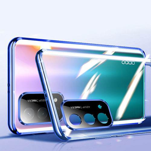 Luxury Aluminum Metal Frame Mirror Cover Case 360 Degrees P01 for OnePlus Nord N200 5G Blue