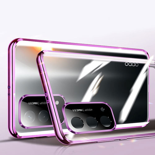 Luxury Aluminum Metal Frame Mirror Cover Case 360 Degrees P01 for OnePlus Nord N200 5G Purple