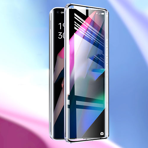 Luxury Aluminum Metal Frame Mirror Cover Case 360 Degrees P01 for Oppo Find X3 Pro 5G Silver