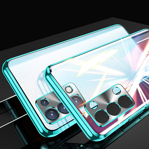 Luxury Aluminum Metal Frame Mirror Cover Case 360 Degrees P01 for Oppo Reno6 Pro 5G Green