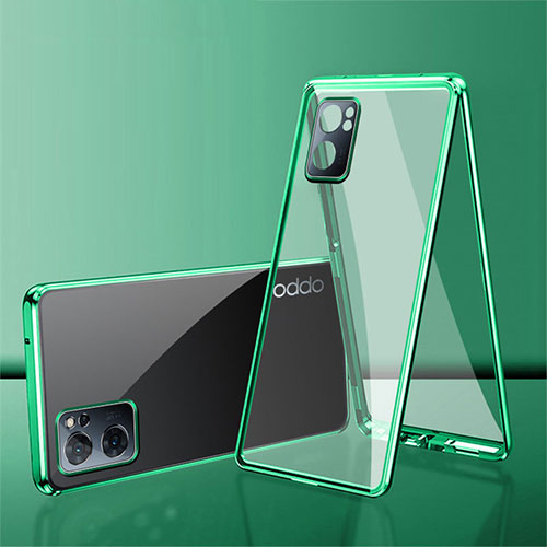 Luxury Aluminum Metal Frame Mirror Cover Case 360 Degrees P01 for Oppo Reno7 SE 5G Green