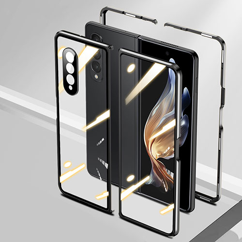 Luxury Aluminum Metal Frame Mirror Cover Case 360 Degrees P01 for Samsung Galaxy Z Fold4 5G Black