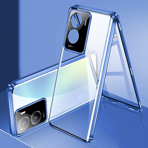 Luxury Aluminum Metal Frame Mirror Cover Case 360 Degrees P01 for Vivo iQOO Z7 5G Blue