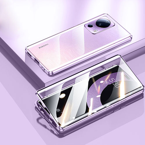 Luxury Aluminum Metal Frame Mirror Cover Case 360 Degrees P01 for Xiaomi Mi 13 Lite 5G Purple