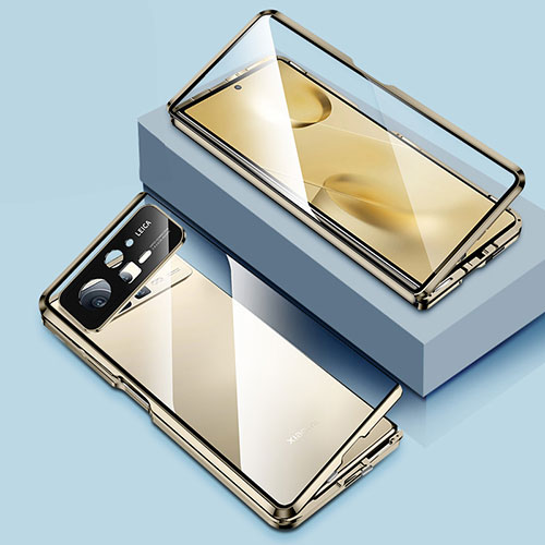 Luxury Aluminum Metal Frame Mirror Cover Case 360 Degrees P01 for Xiaomi Mix Fold 2 5G Gold