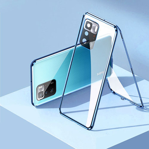 Luxury Aluminum Metal Frame Mirror Cover Case 360 Degrees P01 for Xiaomi Poco X3 GT 5G Blue