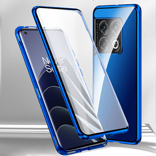 Luxury Aluminum Metal Frame Mirror Cover Case 360 Degrees P02 for OnePlus 11R 5G Blue