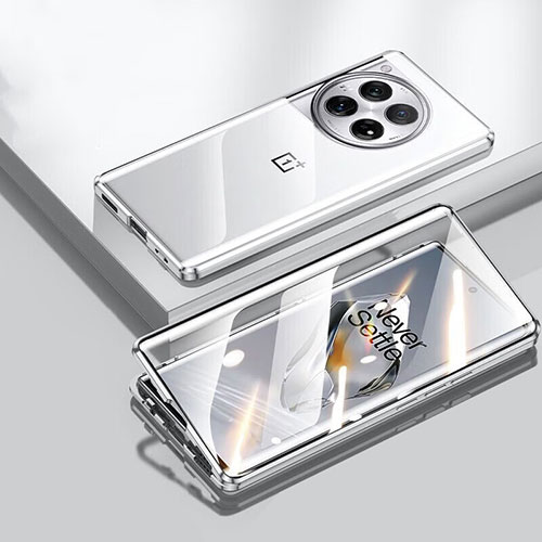 Luxury Aluminum Metal Frame Mirror Cover Case 360 Degrees P02 for OnePlus 12R 5G Silver
