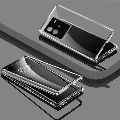 Luxury Aluminum Metal Frame Mirror Cover Case 360 Degrees P02 for Vivo iQOO Neo6 5G Silver