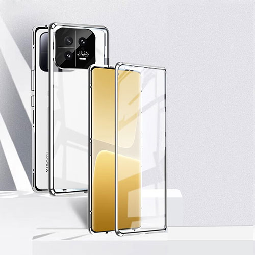 Luxury Aluminum Metal Frame Mirror Cover Case 360 Degrees P02 for Xiaomi Mi 13 Pro 5G Silver