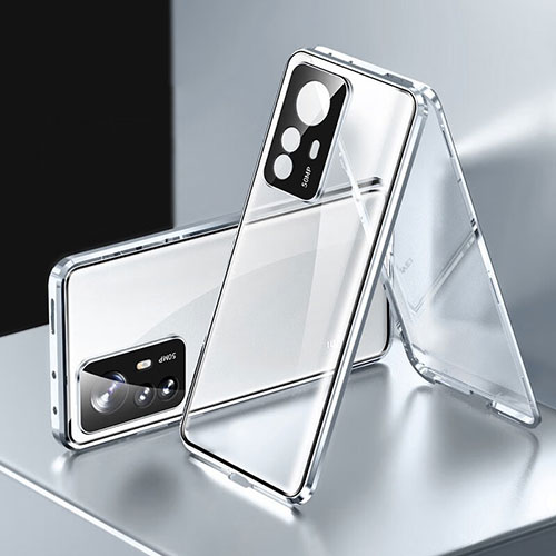 Luxury Aluminum Metal Frame Mirror Cover Case 360 Degrees P03 for Xiaomi Mi 12T Pro 5G Silver