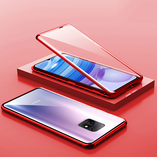 Luxury Aluminum Metal Frame Mirror Cover Case 360 Degrees P03 for Xiaomi Redmi 10X Pro 5G Red