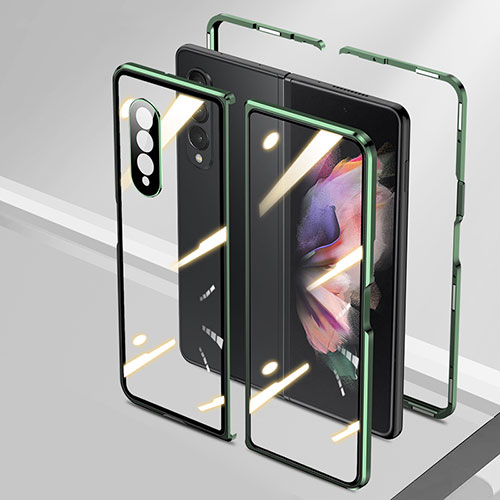 Luxury Aluminum Metal Frame Mirror Cover Case 360 Degrees P05 for Samsung Galaxy Z Fold4 5G Green