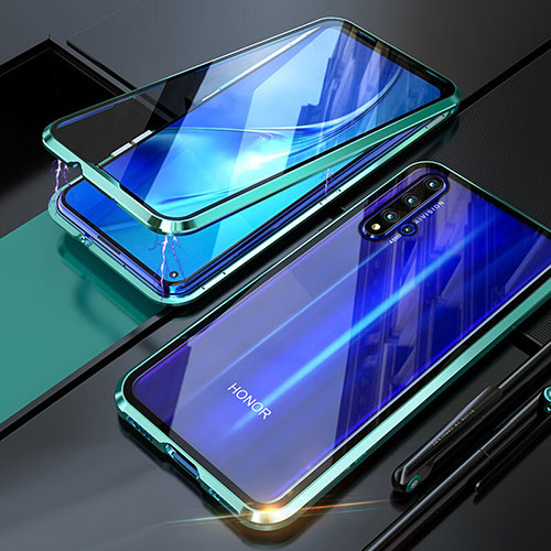Luxury Aluminum Metal Frame Mirror Cover Case 360 Degrees T01 for Huawei Honor 20 Cyan