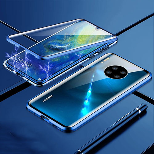Luxury Aluminum Metal Frame Mirror Cover Case 360 Degrees T01 for Huawei Mate 30E Pro 5G Blue
