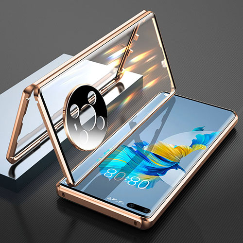 Luxury Aluminum Metal Frame Mirror Cover Case 360 Degrees T01 for Huawei Mate 40E Pro 4G Gold