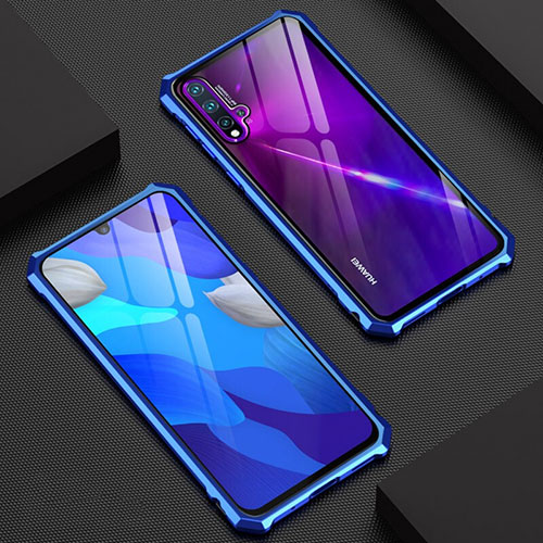 Luxury Aluminum Metal Frame Mirror Cover Case 360 Degrees T01 for Huawei Nova 5 Pro Blue