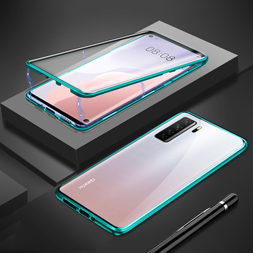 Luxury Aluminum Metal Frame Mirror Cover Case 360 Degrees T01 for Huawei Nova 7 SE 5G Cyan