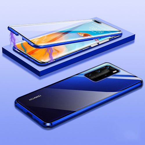 Luxury Aluminum Metal Frame Mirror Cover Case 360 Degrees T01 for Huawei P40 Pro Blue