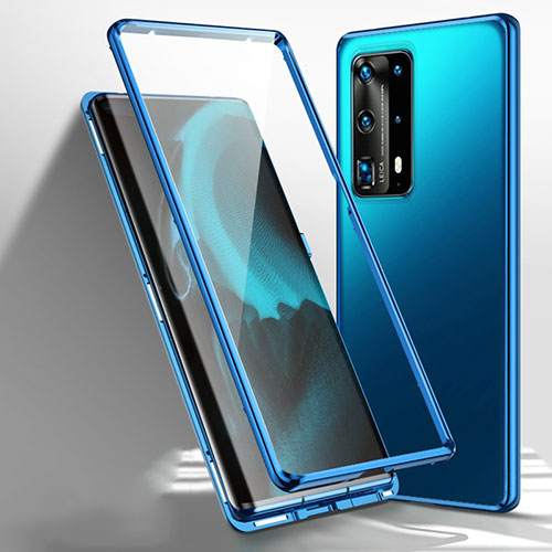 Luxury Aluminum Metal Frame Mirror Cover Case 360 Degrees T01 for Huawei P40 Pro+ Plus Blue
