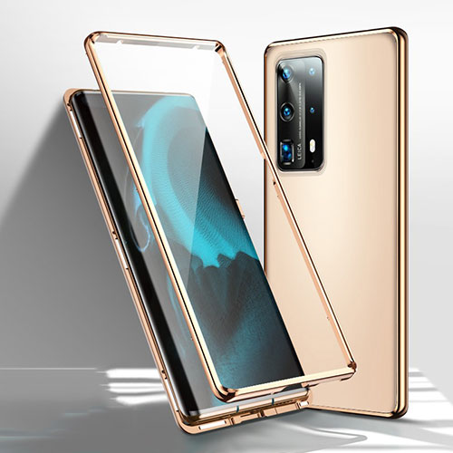 Luxury Aluminum Metal Frame Mirror Cover Case 360 Degrees T01 for Huawei P40 Pro+ Plus Gold