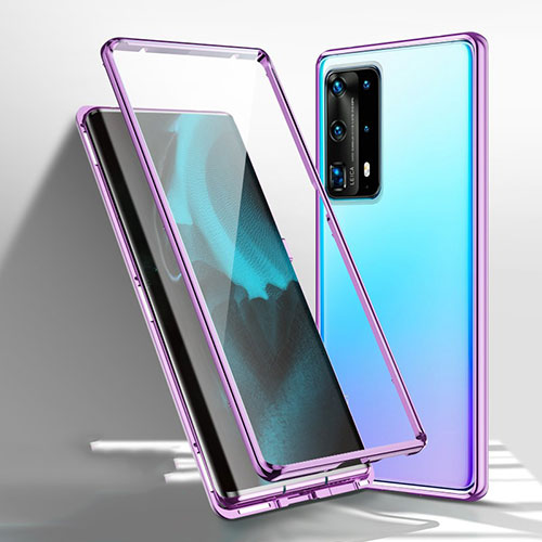 Luxury Aluminum Metal Frame Mirror Cover Case 360 Degrees T01 for Huawei P40 Pro+ Plus Purple