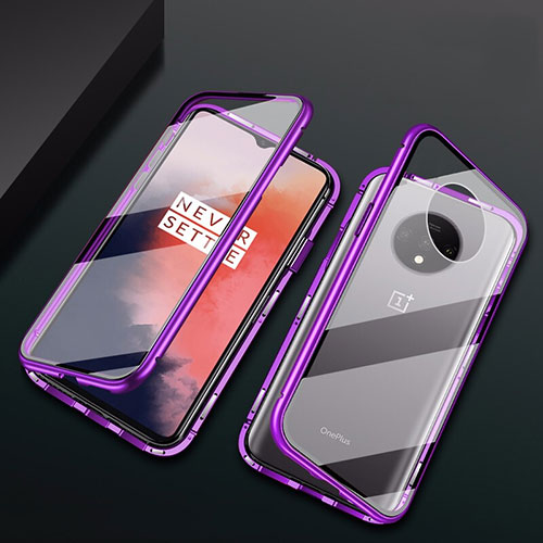 Luxury Aluminum Metal Frame Mirror Cover Case 360 Degrees T01 for OnePlus 7T Purple