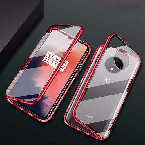 Luxury Aluminum Metal Frame Mirror Cover Case 360 Degrees T01 for OnePlus 7T Red