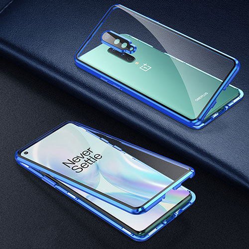 Luxury Aluminum Metal Frame Mirror Cover Case 360 Degrees T01 for OnePlus 8 Blue