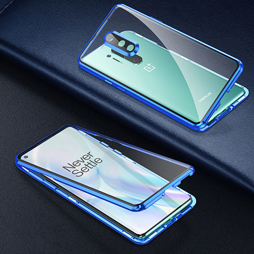 Luxury Aluminum Metal Frame Mirror Cover Case 360 Degrees T01 for OnePlus 8 Pro Blue