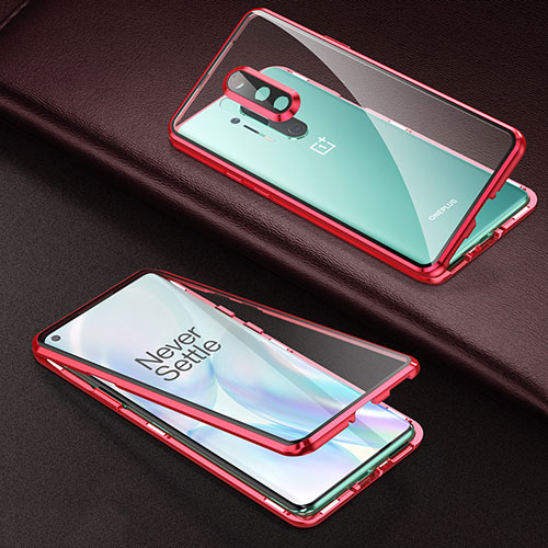 Luxury Aluminum Metal Frame Mirror Cover Case 360 Degrees T01 for OnePlus 8 Pro Red