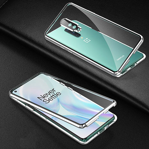 Luxury Aluminum Metal Frame Mirror Cover Case 360 Degrees T01 for OnePlus 8 Silver