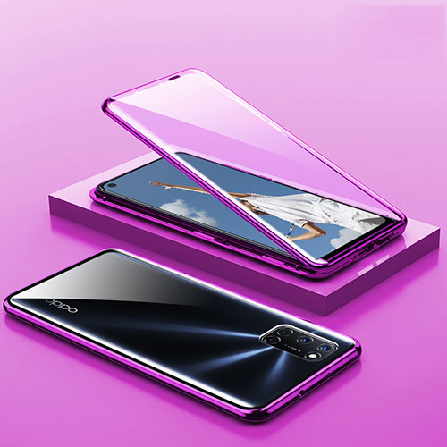 Luxury Aluminum Metal Frame Mirror Cover Case 360 Degrees T01 for Oppo A52 Purple