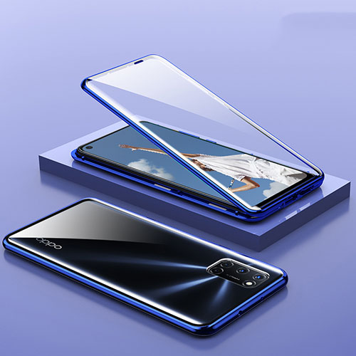 Luxury Aluminum Metal Frame Mirror Cover Case 360 Degrees T01 for Oppo A72 Blue